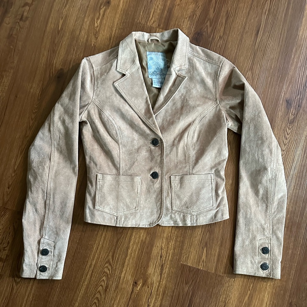 BB Dakota Tan Suede Leather Button Up Blazer Jacket